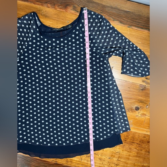 Iris Setlakwe Womens Elbow Sleeve Round neck Layered Chiffon navy blouse size 0 - Picture 6 of 13